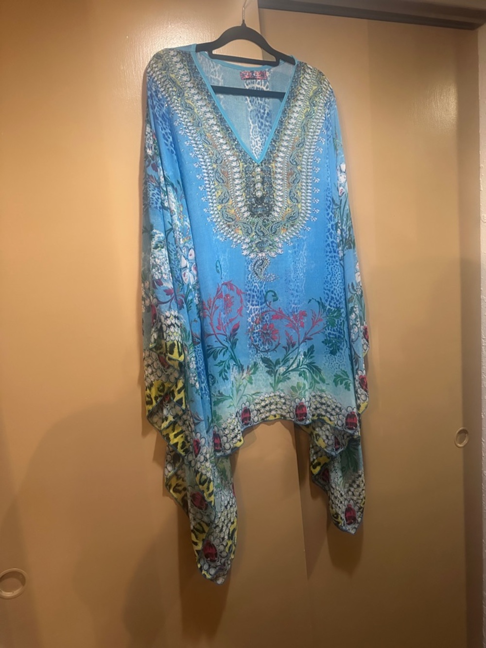 Blue V-Neck Floral Boho Tunic Top